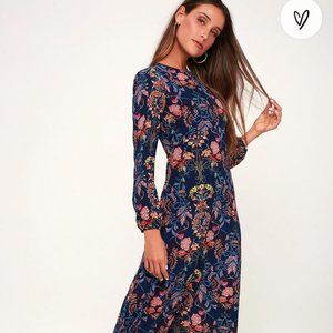 Navy Blue Floral Print Dress